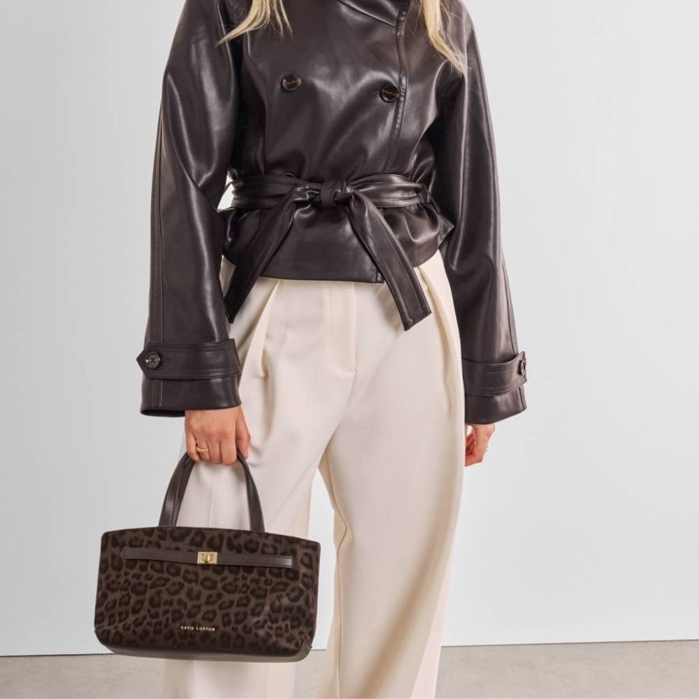 Katie Loxton Orin Top Handle Crossbody Bag - Chocolate Leopard