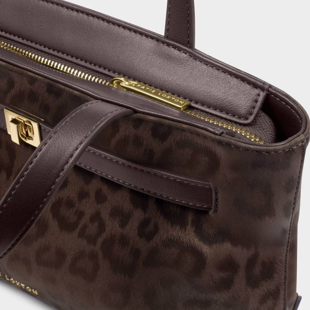 Katie Loxton Orin Top Handle Crossbody Bag - Chocolate Leopard