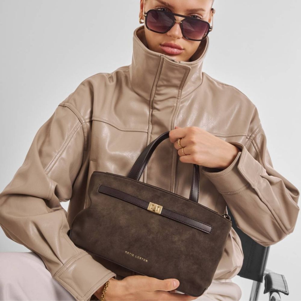 Katie Loxton Orin Top Handle Suedette Crossbody Bag - Bitter Chocolate
