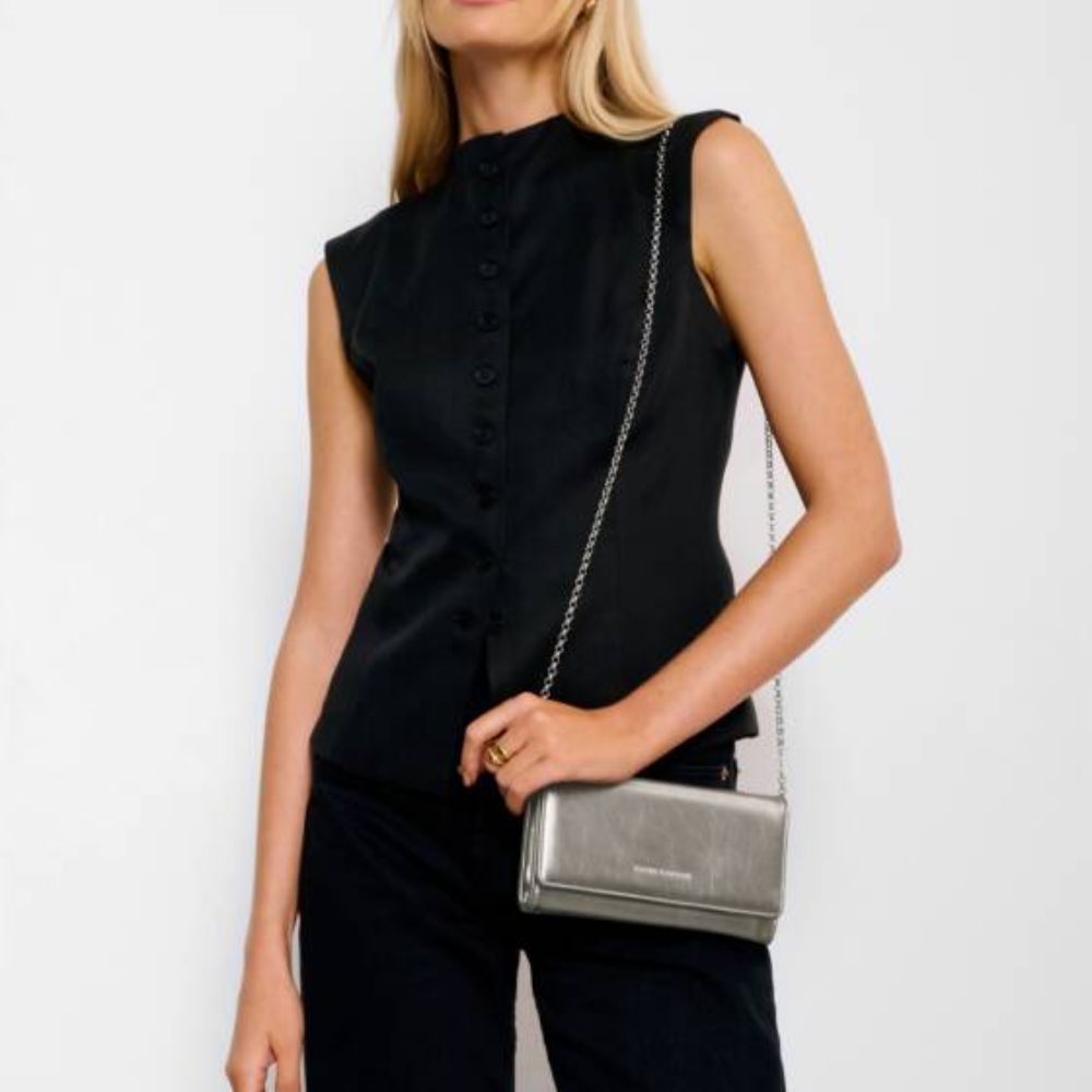 Katie Loxton Pewter Zea Patent Crackle Crossbody Purse