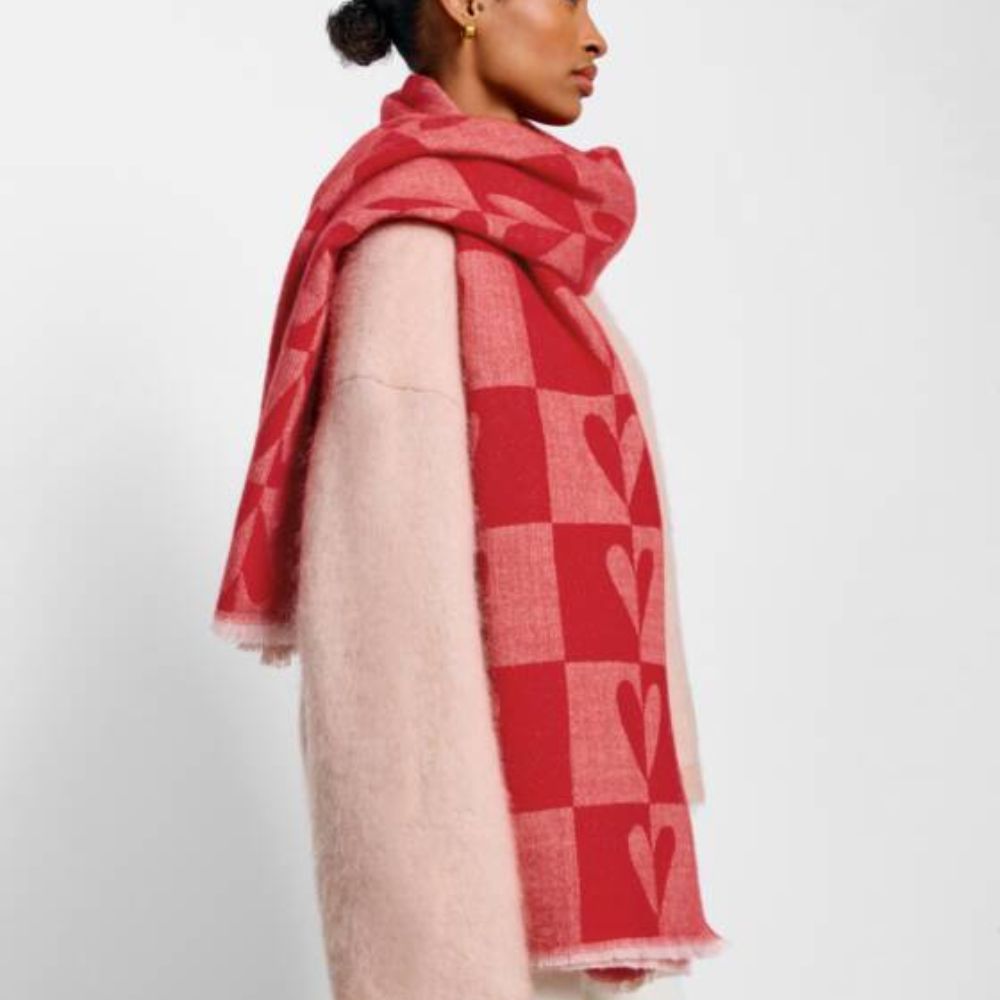 Katie Loxton Pink & Red Heart Printed Blanket Scarf