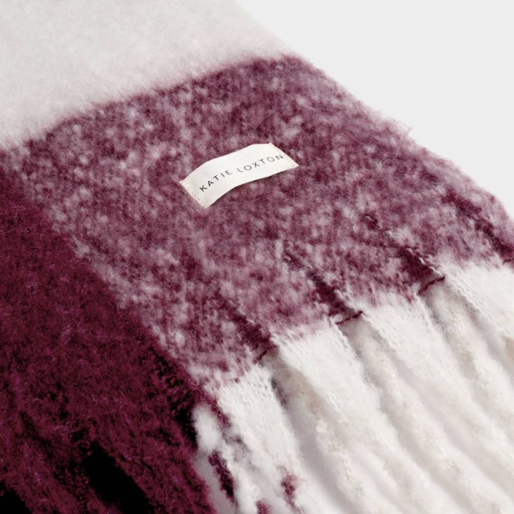 Katie Loxton Recycled Checked Tassel Scarf - Cherry