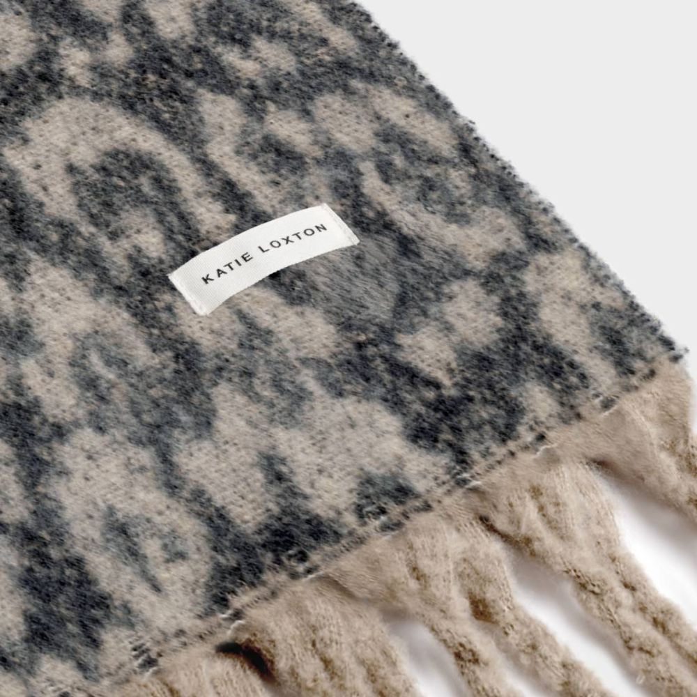 Katie Loxton Recycled Leopard Tassel Scarf - Chocolate