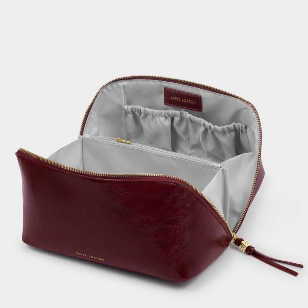 Katie Loxton Soho Large Makeup & Wash Bag - Crackle Cherry