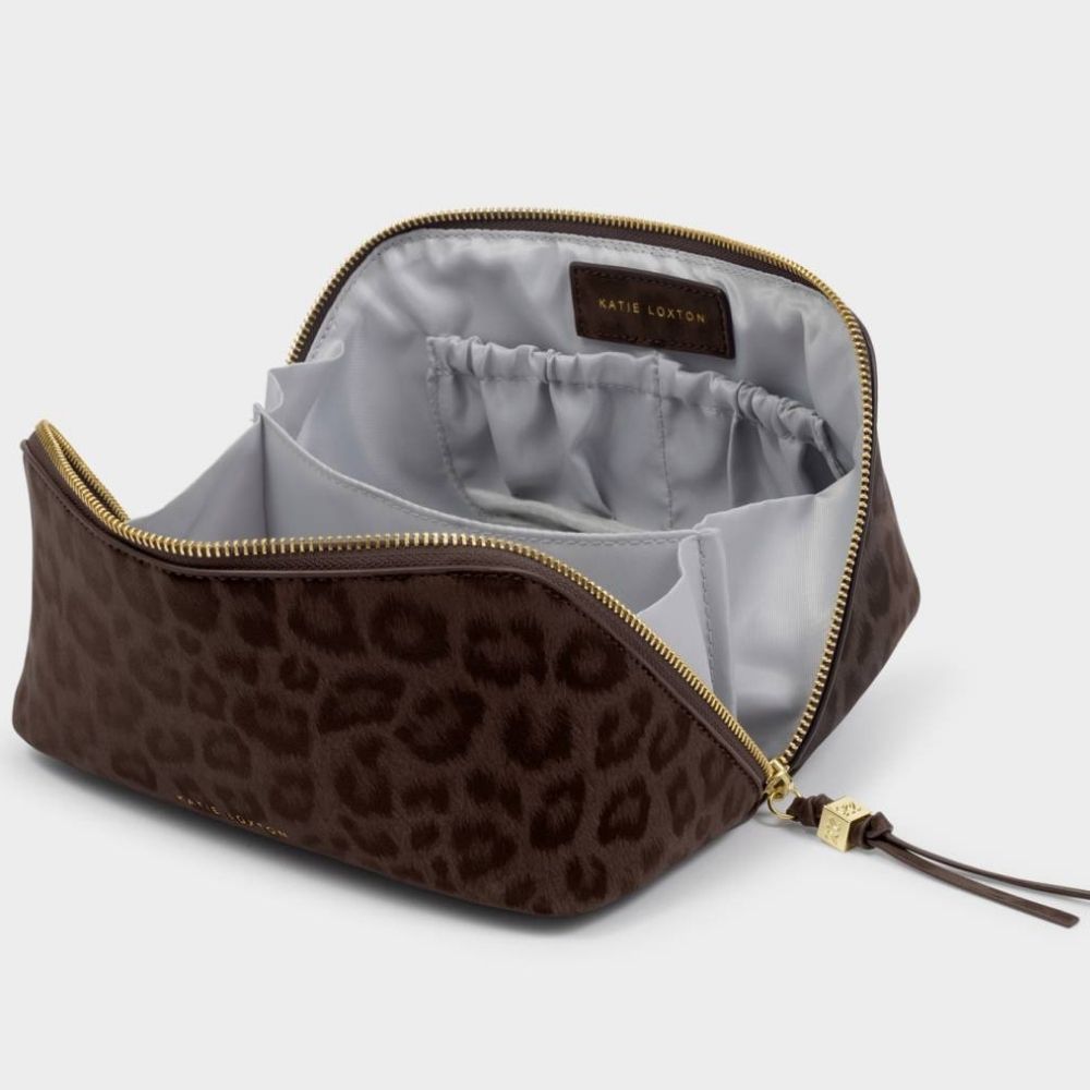 Katie Loxton Soho Medium Makeup & Wash Bag - Chocolate Leopard
