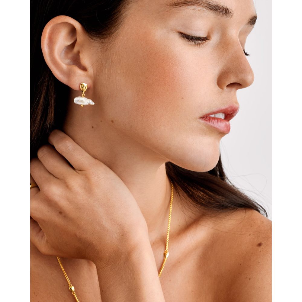 Katie Loxton Sol Pearl Bar Waterproof Earrings - Gold