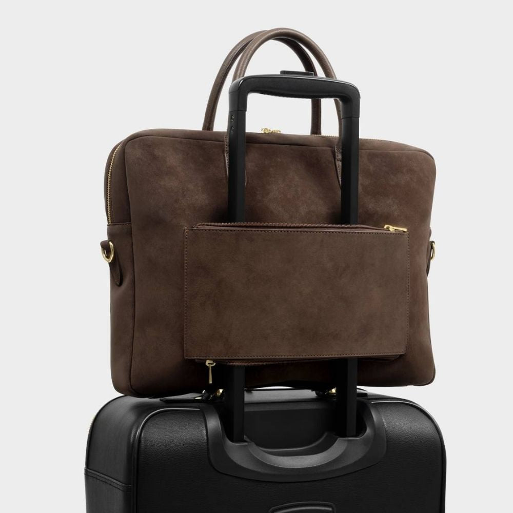 Katie Loxton Suedette City Laptop Bag - Chocolate