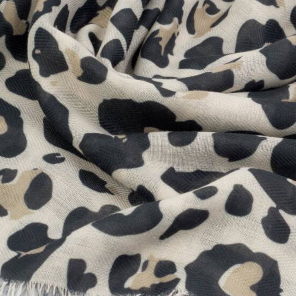 Katie Loxton Warm Grey, Taupe & Black Leopard Printed Scarf