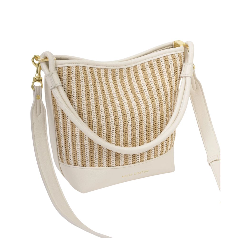 Katie Loxton Sorrento Raffia Striped Bucket Bag - Off White