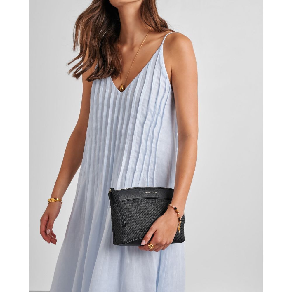 Katie Loxton Wristlet Raffia Clutch Bag - Black