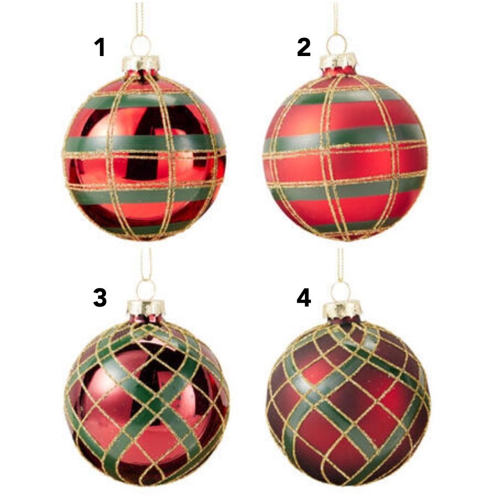 Koopman 8cm Red/Green/Gold Tartan Baubles (Choice of 4)