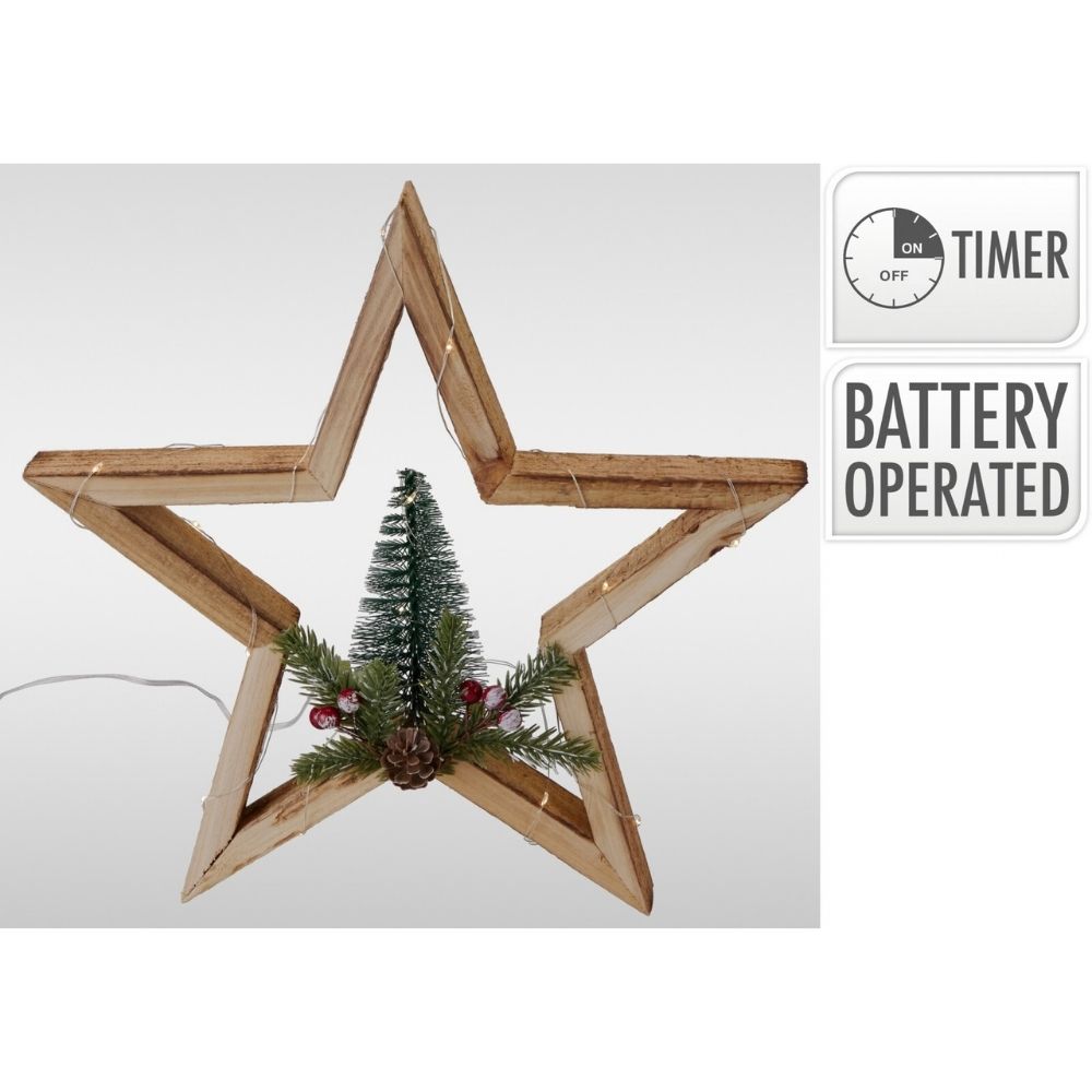 Koopman 20LED Natural Wood Star Ornament