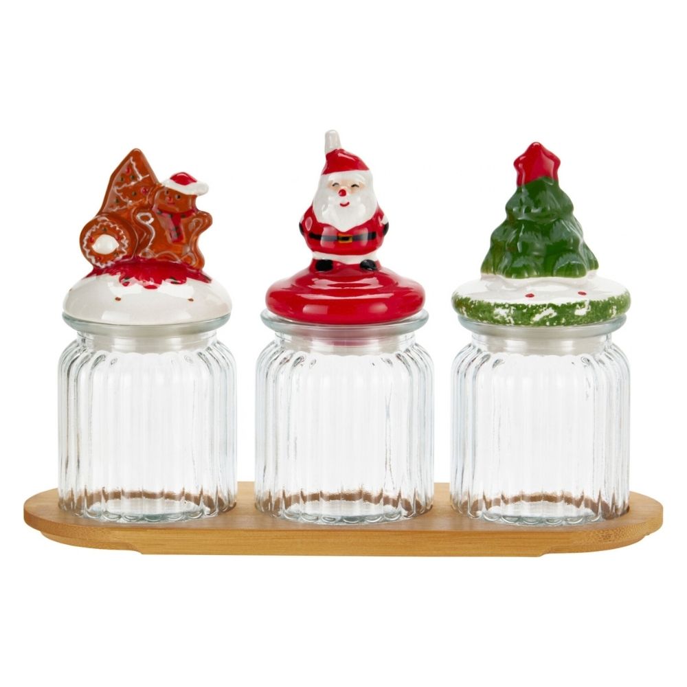 Koopman Christmas Character Glass Cookie Jar - (Set of 3)