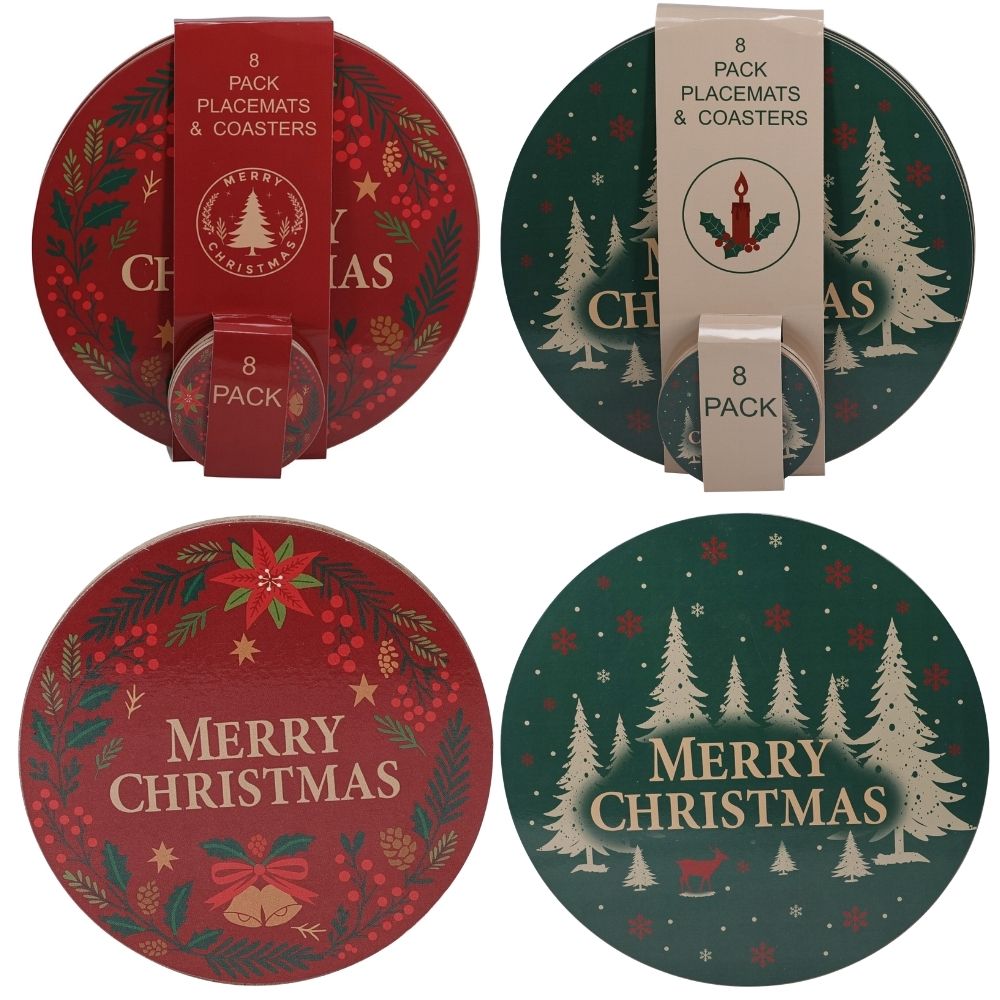 Koopman Christmas Placemat & Coasters - Set of 8 - (Choice of 2)