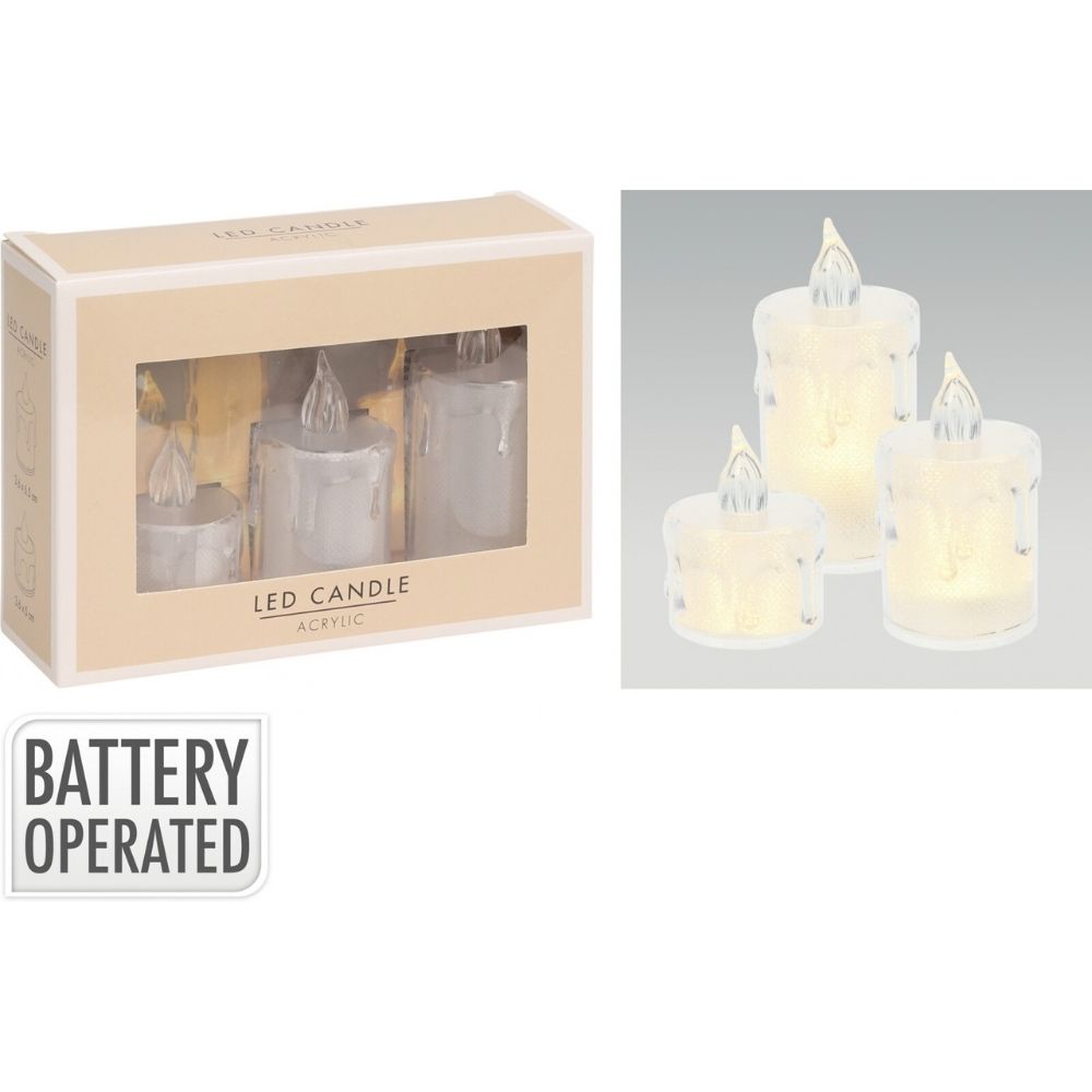 Koopman Clear Acrylic LED Candle - (Set of 3)