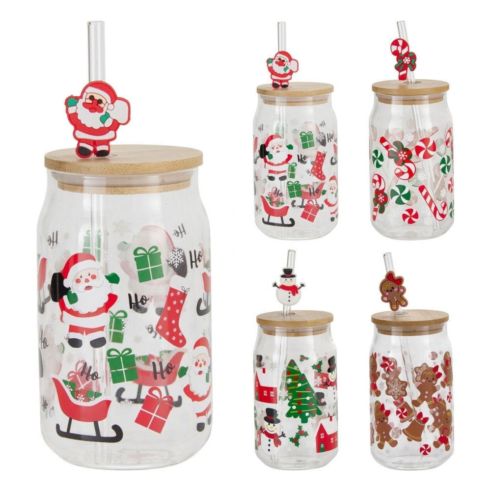 Koopman Festive Glass with Straw Drinking Glass - (Choice of 4)