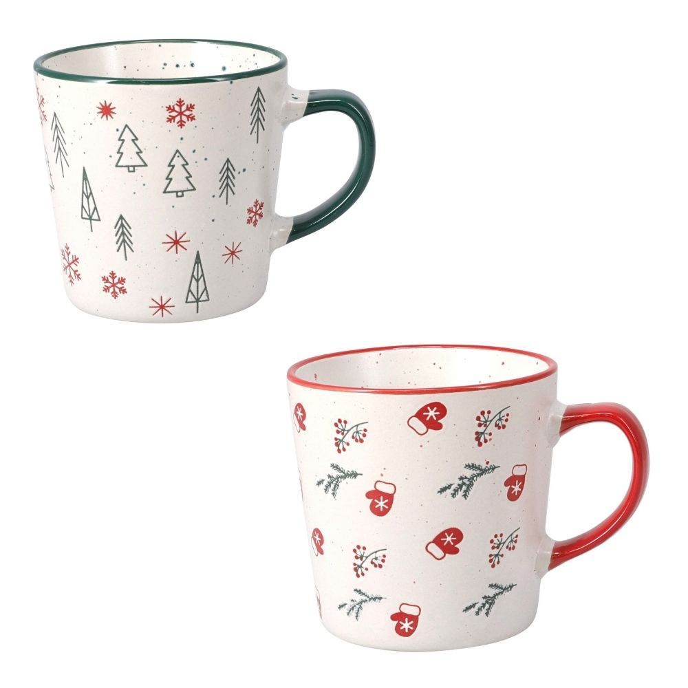 Koopman Set of 2 Festive Stoneware Mugs - (Choice of 2)