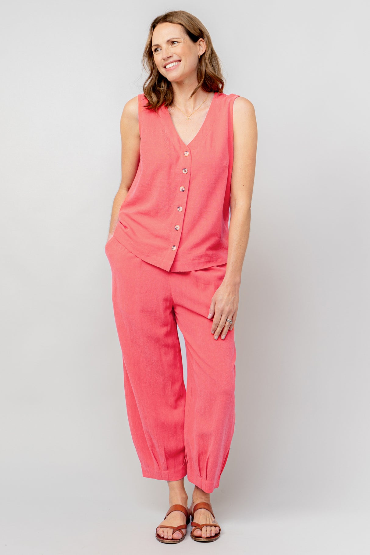 Lily & Me 14 Pink Plain Linen Sail Trouser
