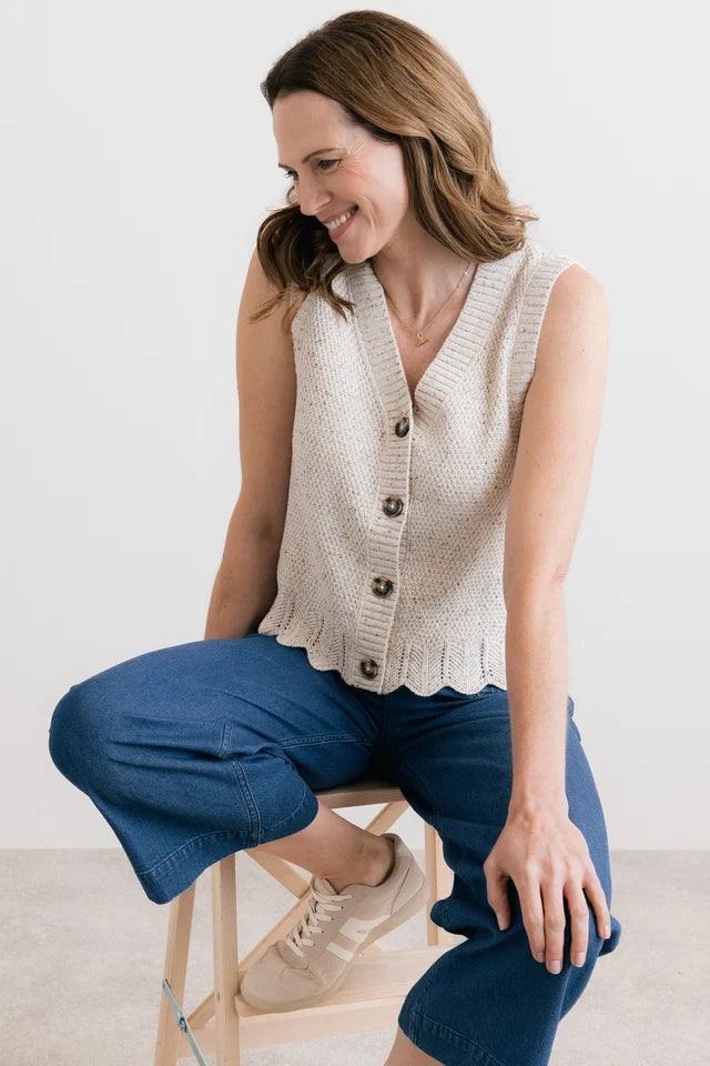 Lily & Me Celandine Flecked Knit Sleeveless Waistcoat - Ecru