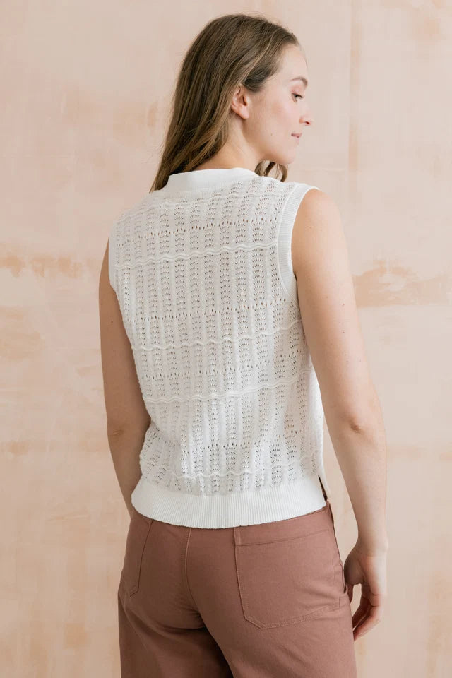 Lily & Me Sophie Pointelle Knit Sleeveless Waistcoat - White