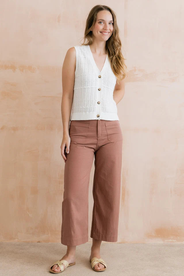 Lily & Me Sophie Pointelle Knit Sleeveless Waistcoat - White