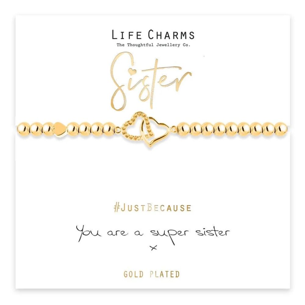 Life Charms Super Sister Gold Plated Heart Charm Bracelet