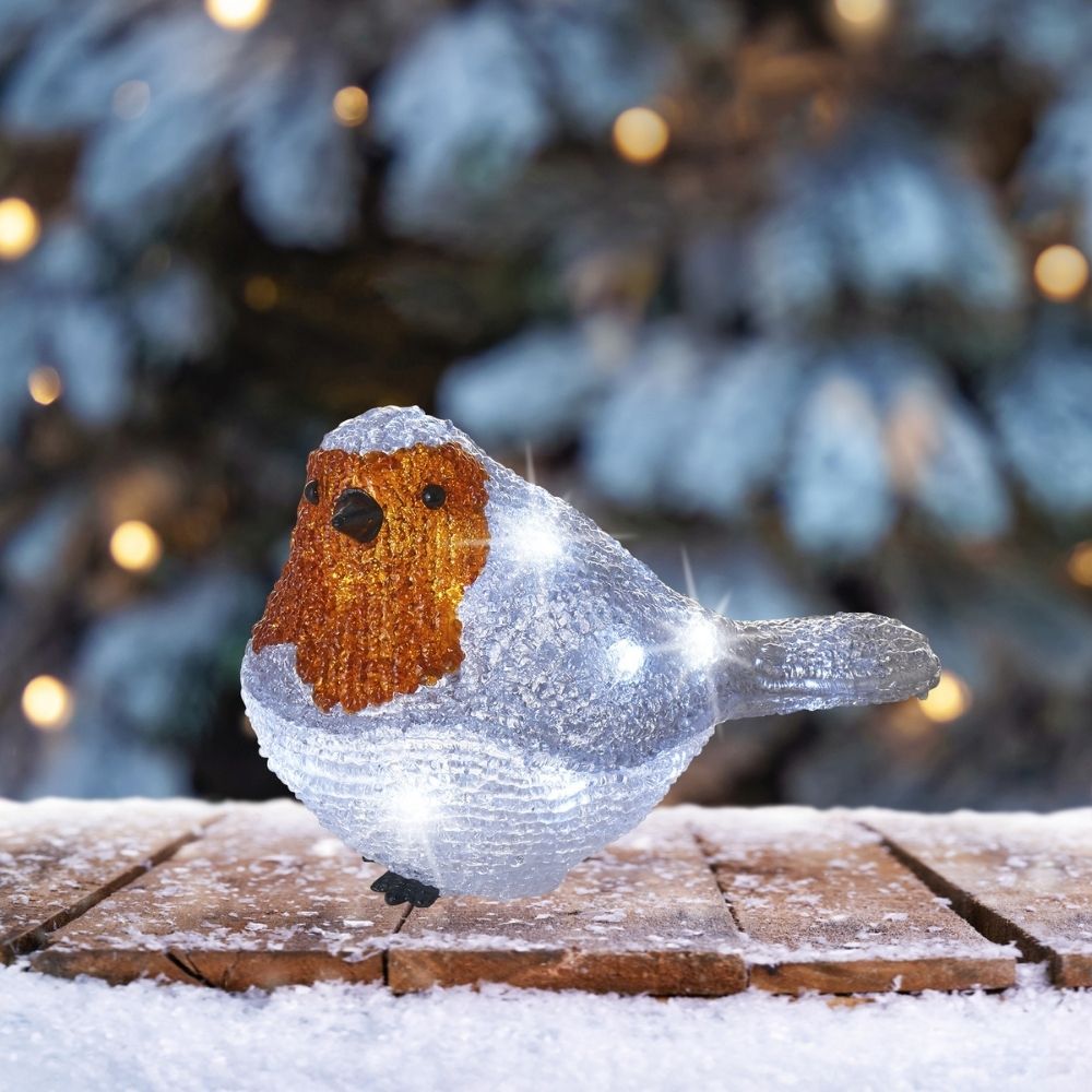 Lumineo 21cm Cool White LED Acrylic Outdoor Robin