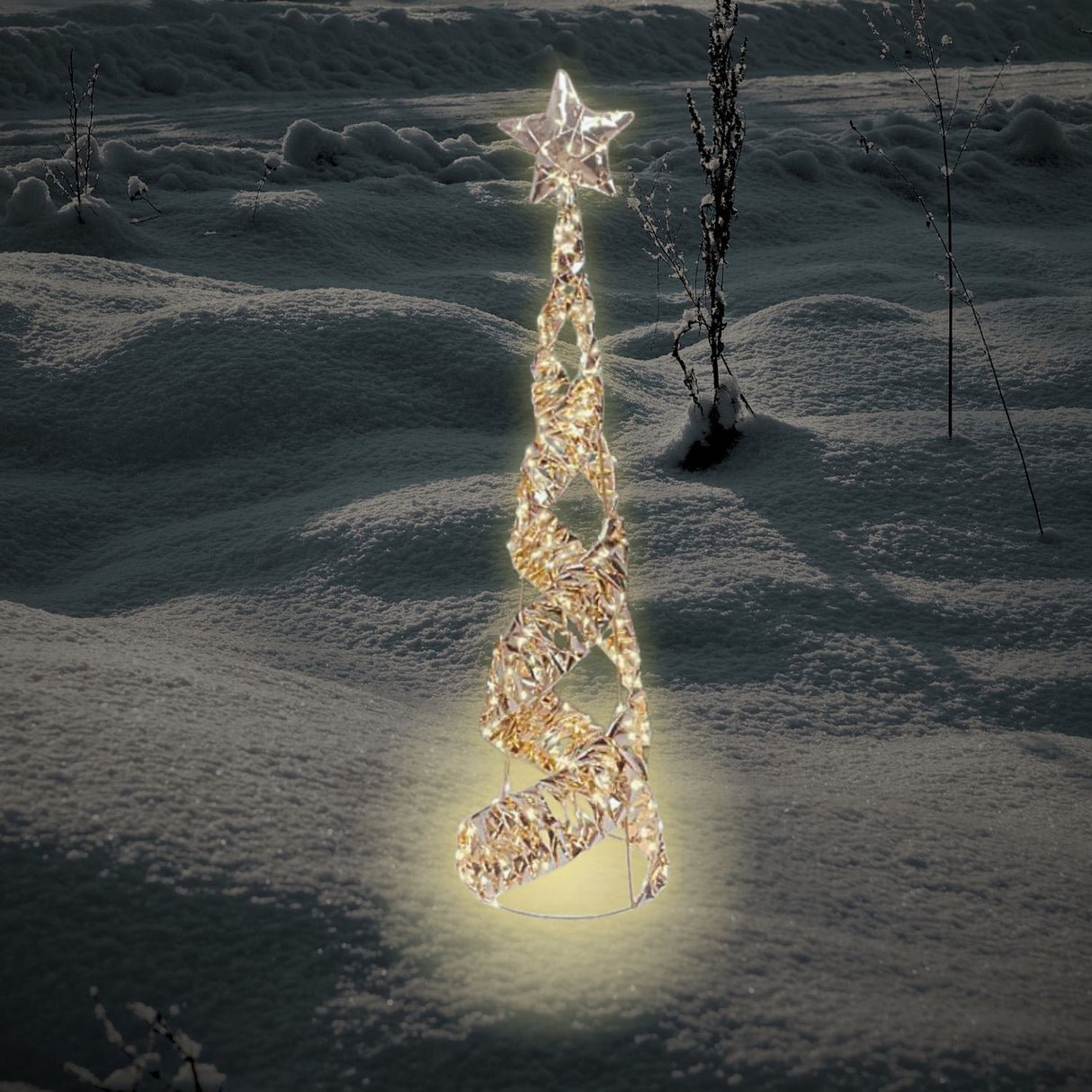 Lumineo 100cm 600 LED Warm White Lit Gold Cone with Star Decoration