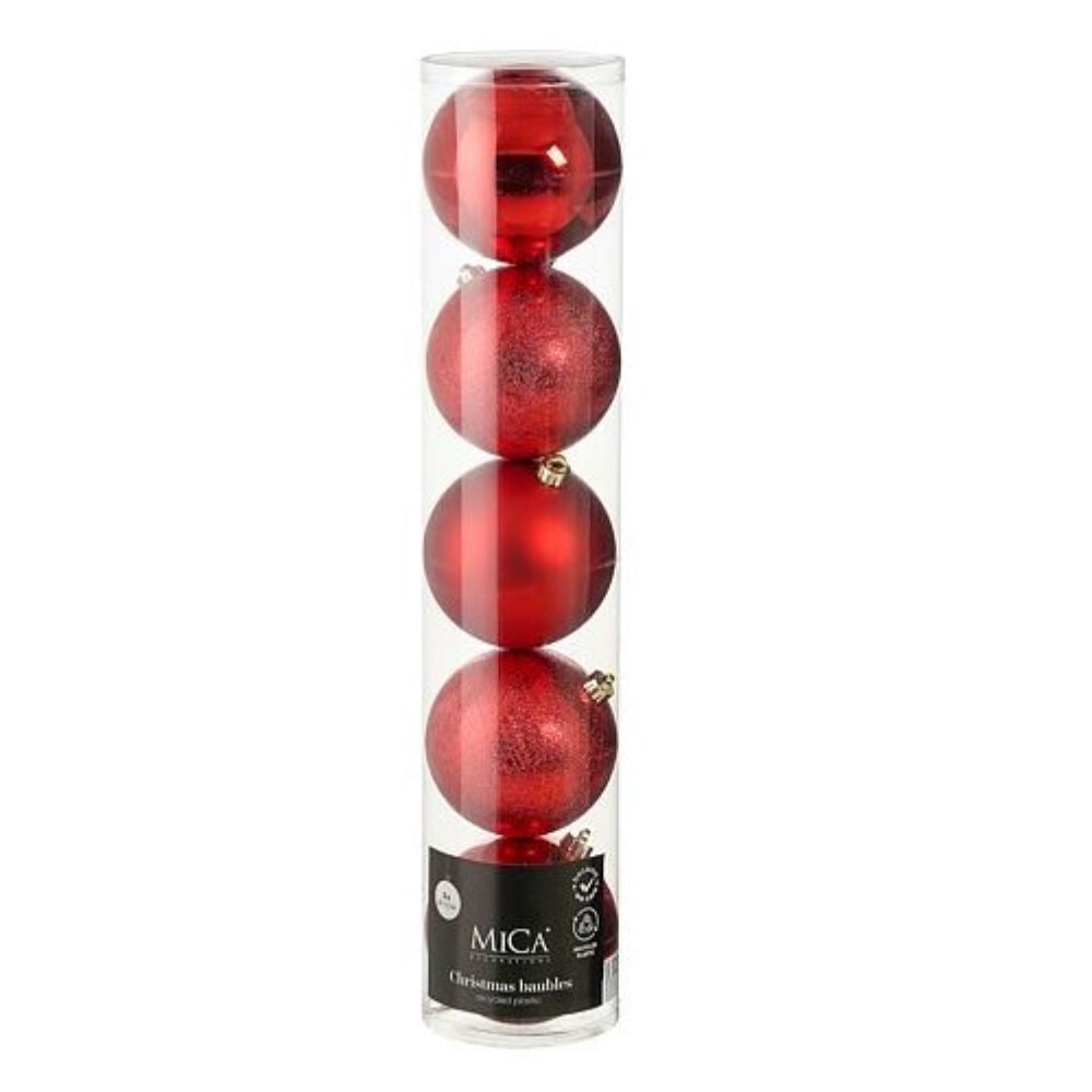 Mica Decorations 15cm Assorted Red Baubles (Pack Of 5)