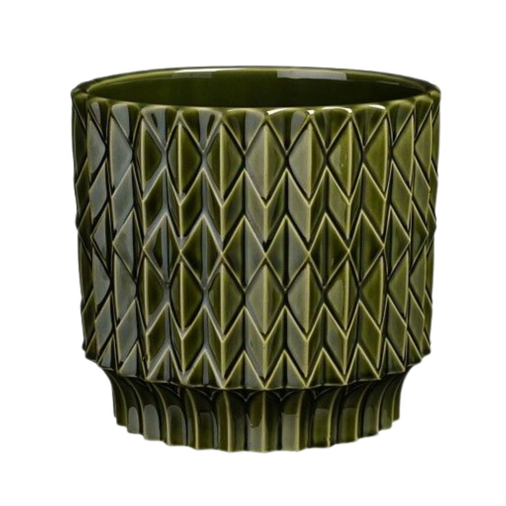 Mica Decorations 16cm Lauria Round Glazed Pot- Green