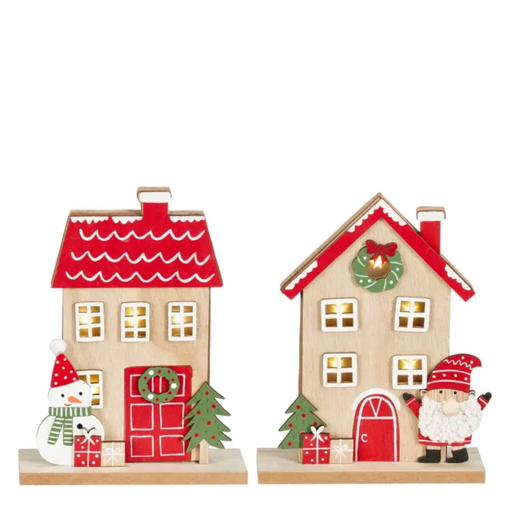 Mica Santa Claus/Snowman LED House FSC Wood 16cm (Choice of 2)