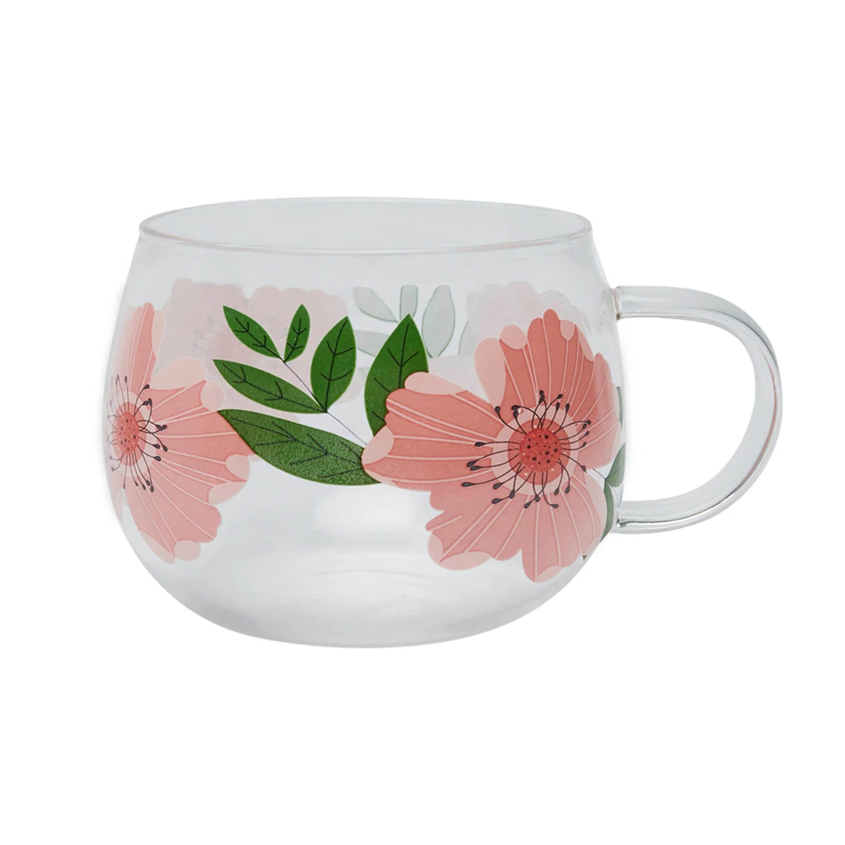 Belly Button Rose Flower Glass Mug - Pink