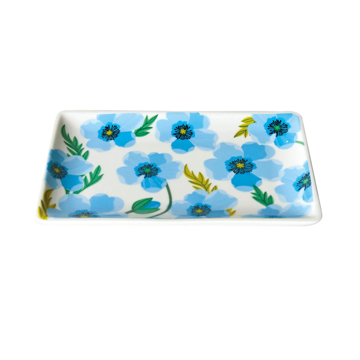 Belly Button Poppy Flower Ceramic Trinket Dish - Blue