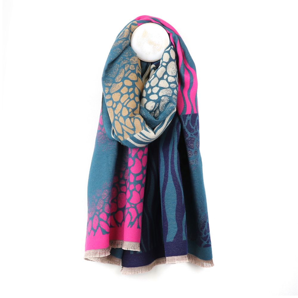 POM Blue And Pink Mix Multi Animal Print Scarf