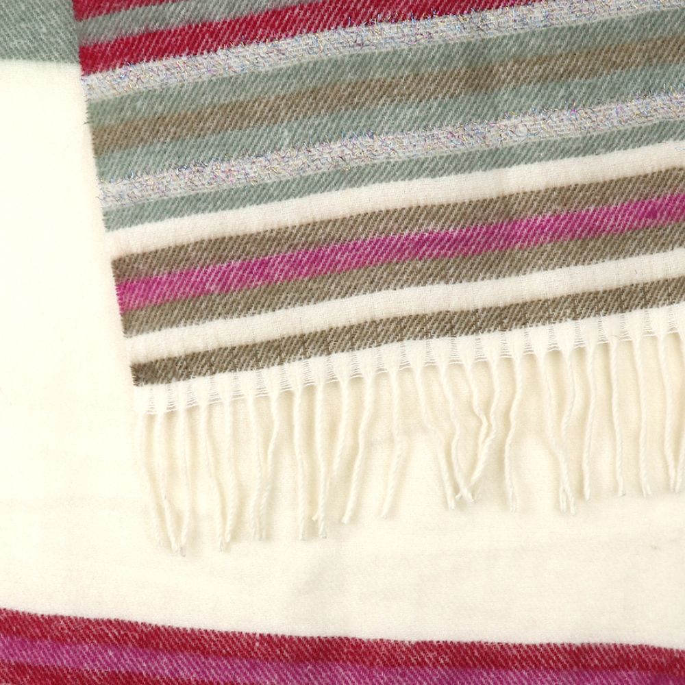 POM Cream And Magenta Twill Stripe Scarf