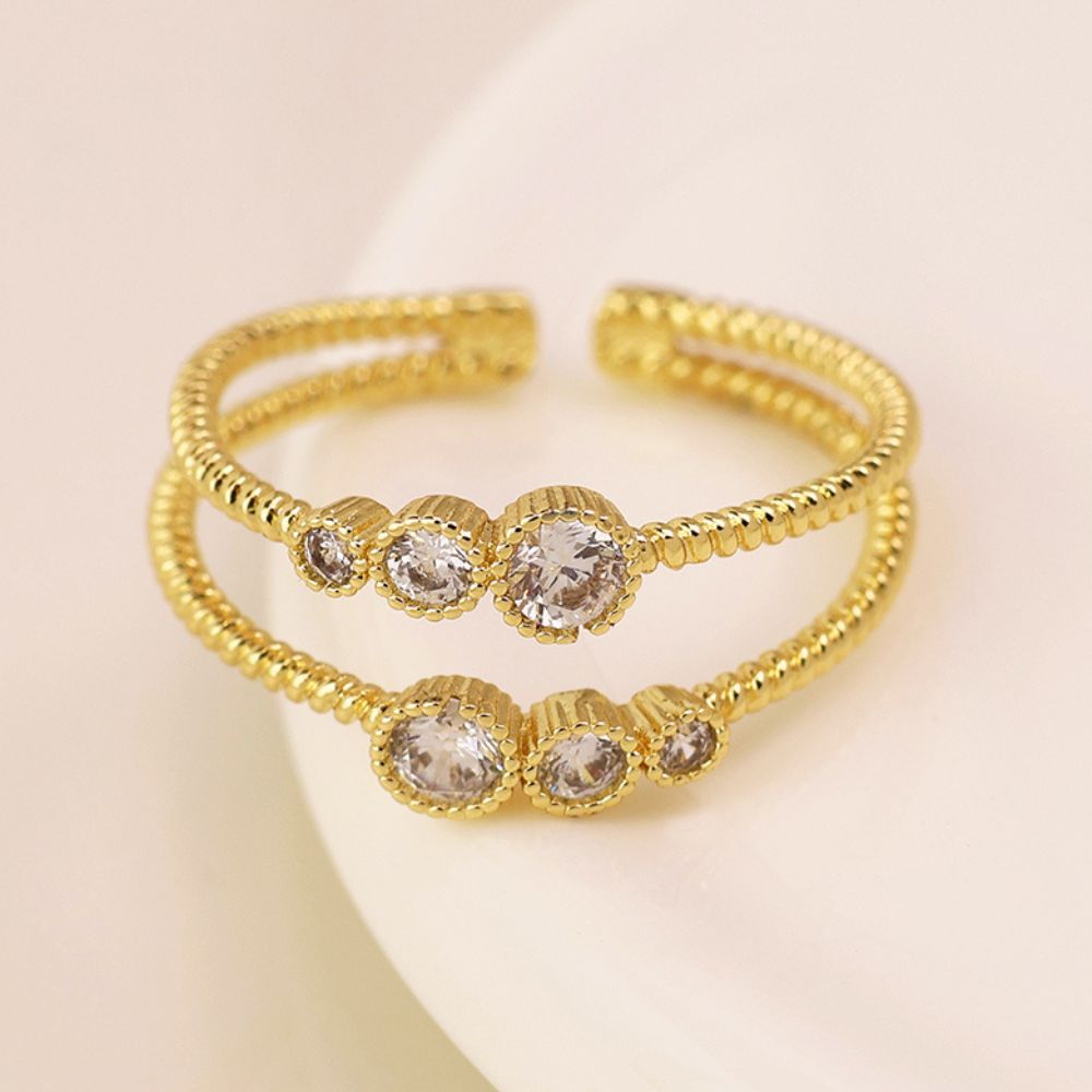 POM Gold Plated Double Strand Crystal Ring (Medium-Large)