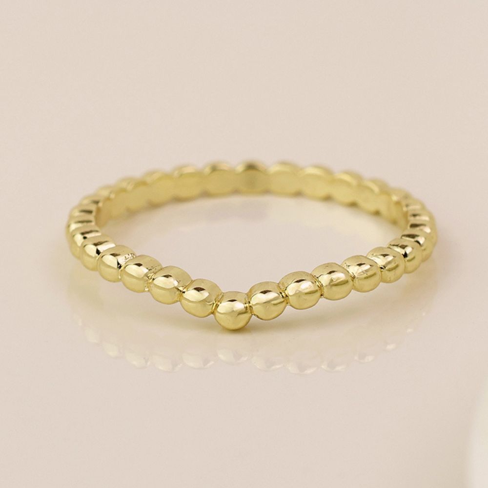 POM Gold Plated Fine Bead 'V' Ring (Medium-Large)