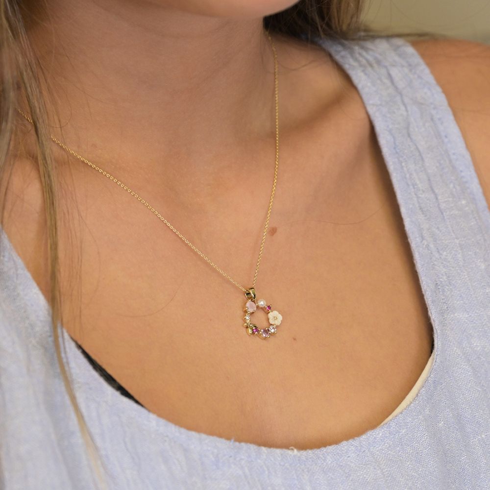 POM Gold Plated Shell & Crystal Wreath Necklace