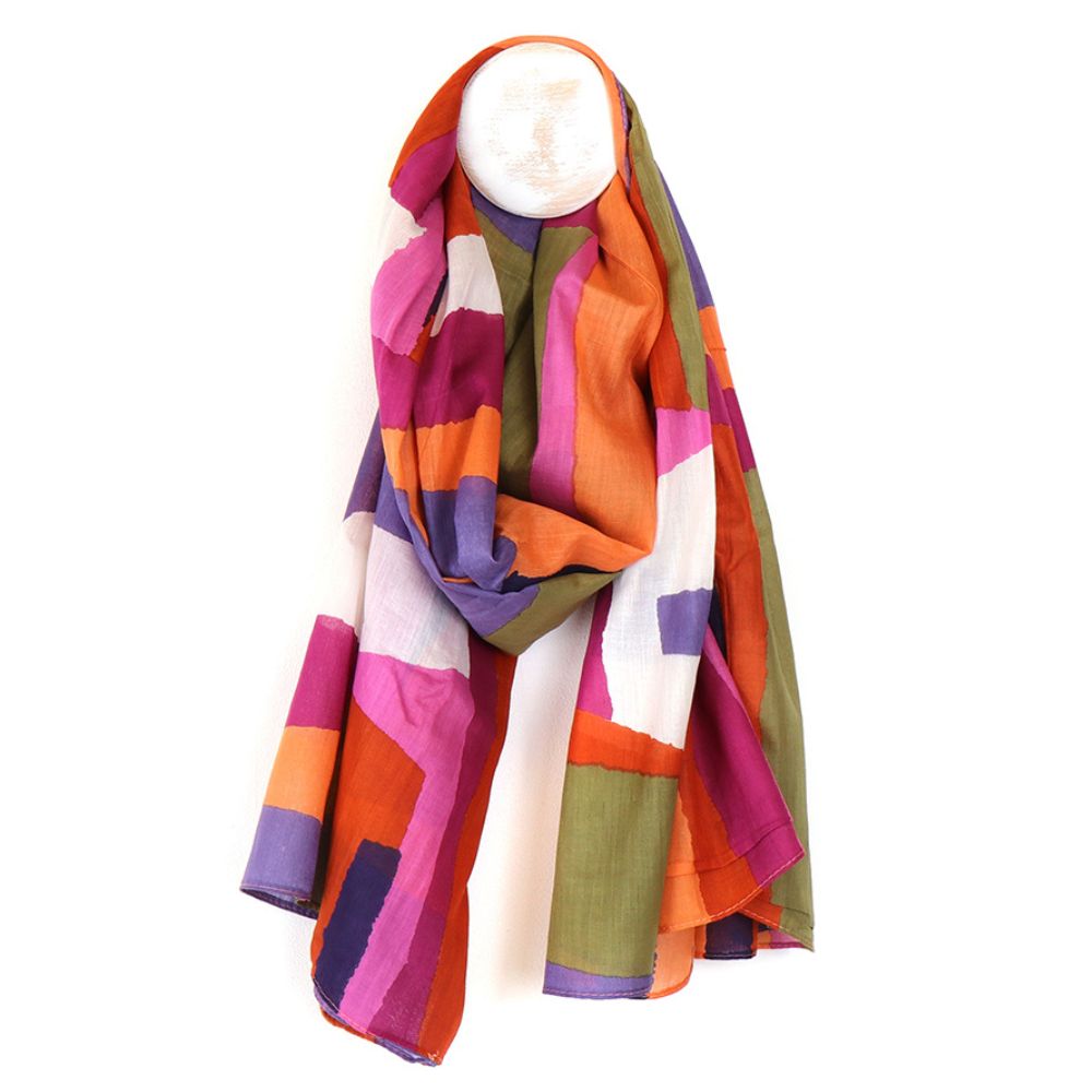 POM Orange Mix Abstract Cotton Scarf
