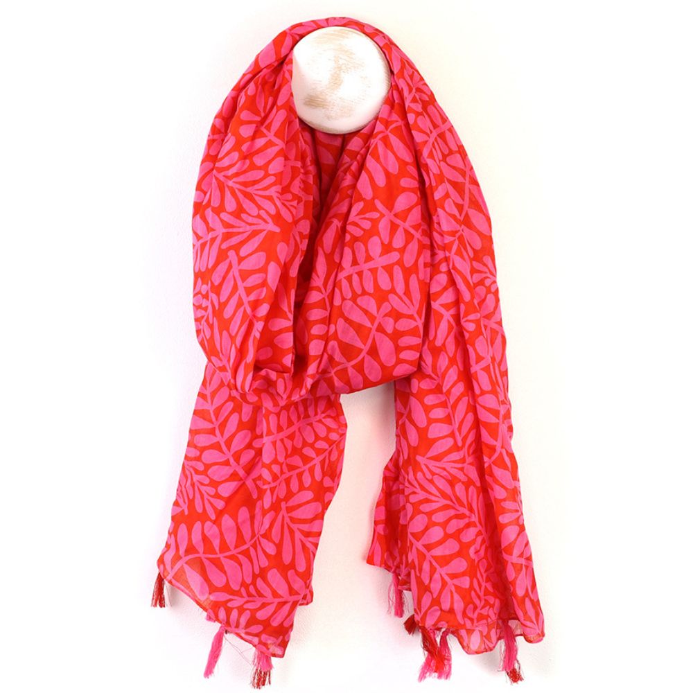 POM Red & Pink Mix Vine Print Cotton Scarf