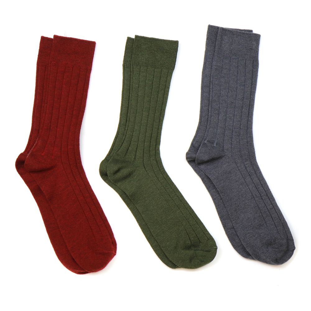 POM Red, Green And Grey Triple Ribbed Sock Set For Men