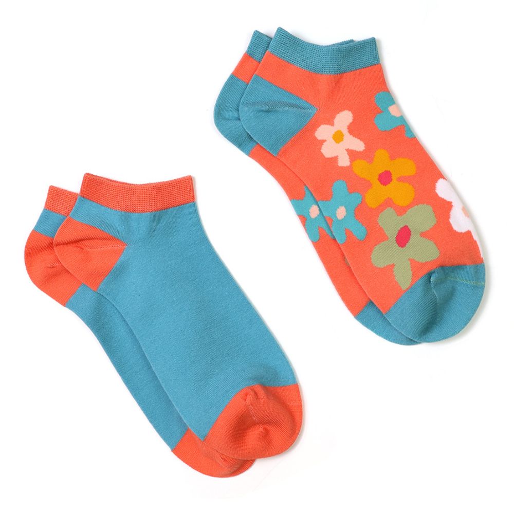 POM Turquoise & Peach Mix Graphic Trainer Socks (2 Pack)