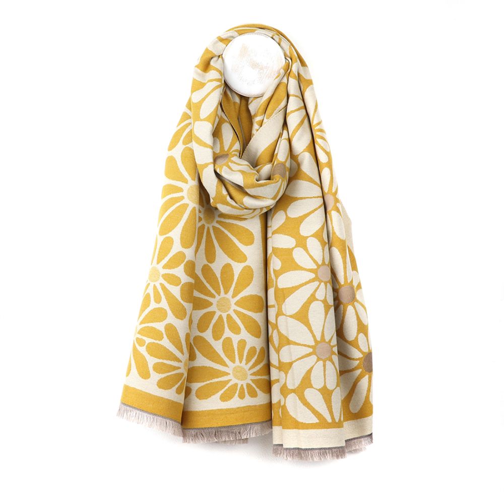 POM Yellow Retro Daisy Jacquard Scarf