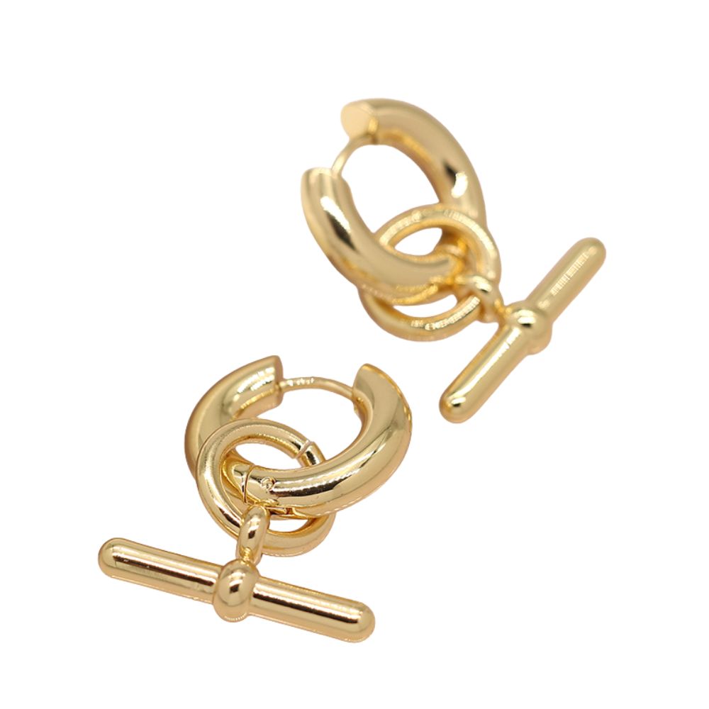 POM Chunky Hoop & T-Bar Earrings - Gold