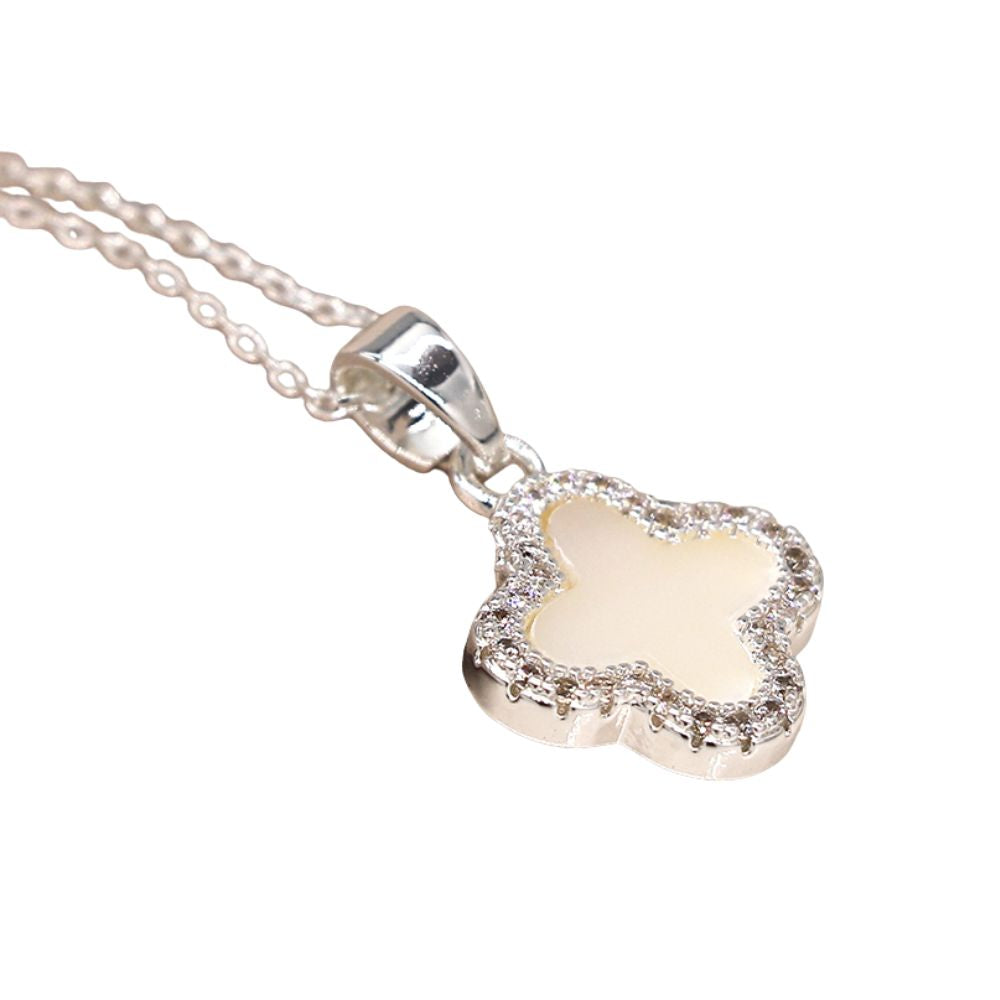 POM Crystal Edged Quatrefoil Necklace - Silver
