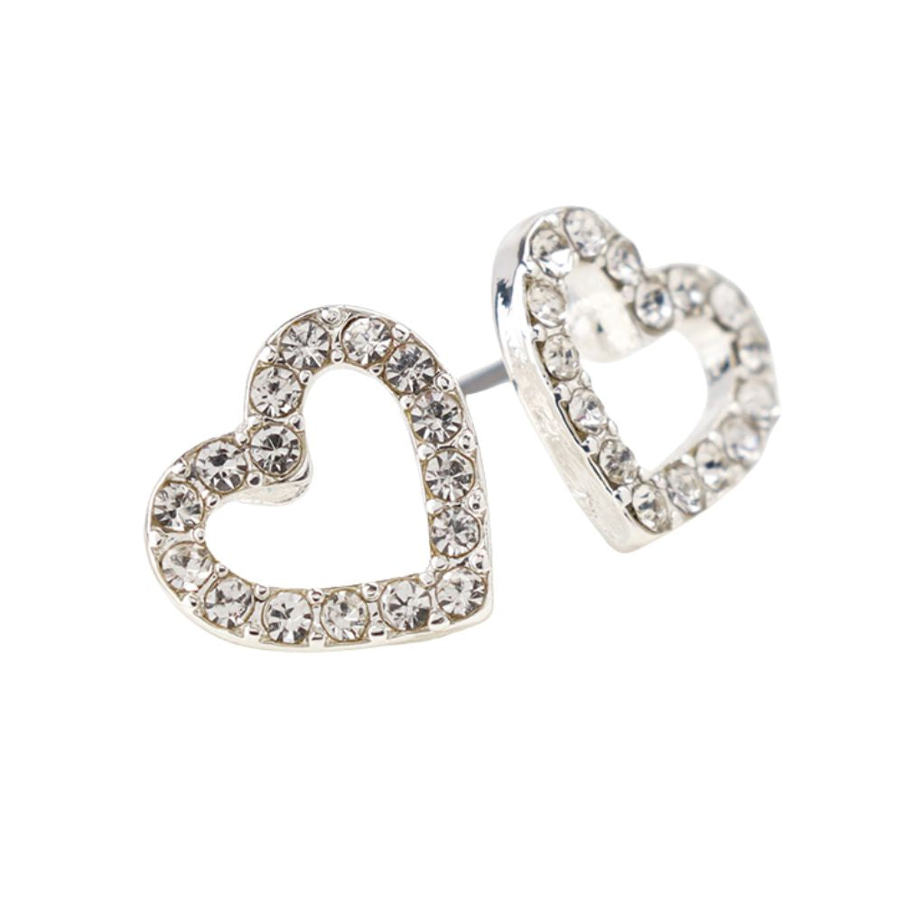POM Crystal Heart Stud Earrings - Silver
