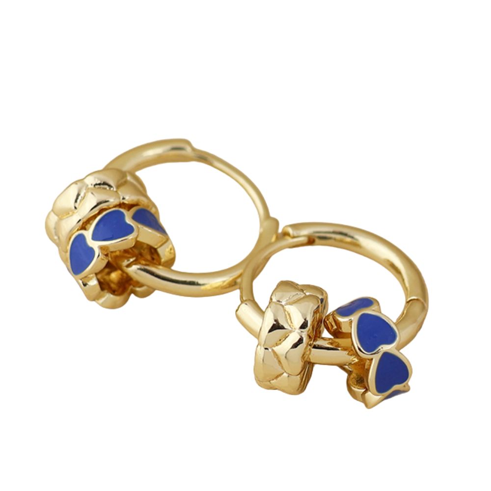 POM Enamel Heart Ring Hoop Earrings - Gold/Blue