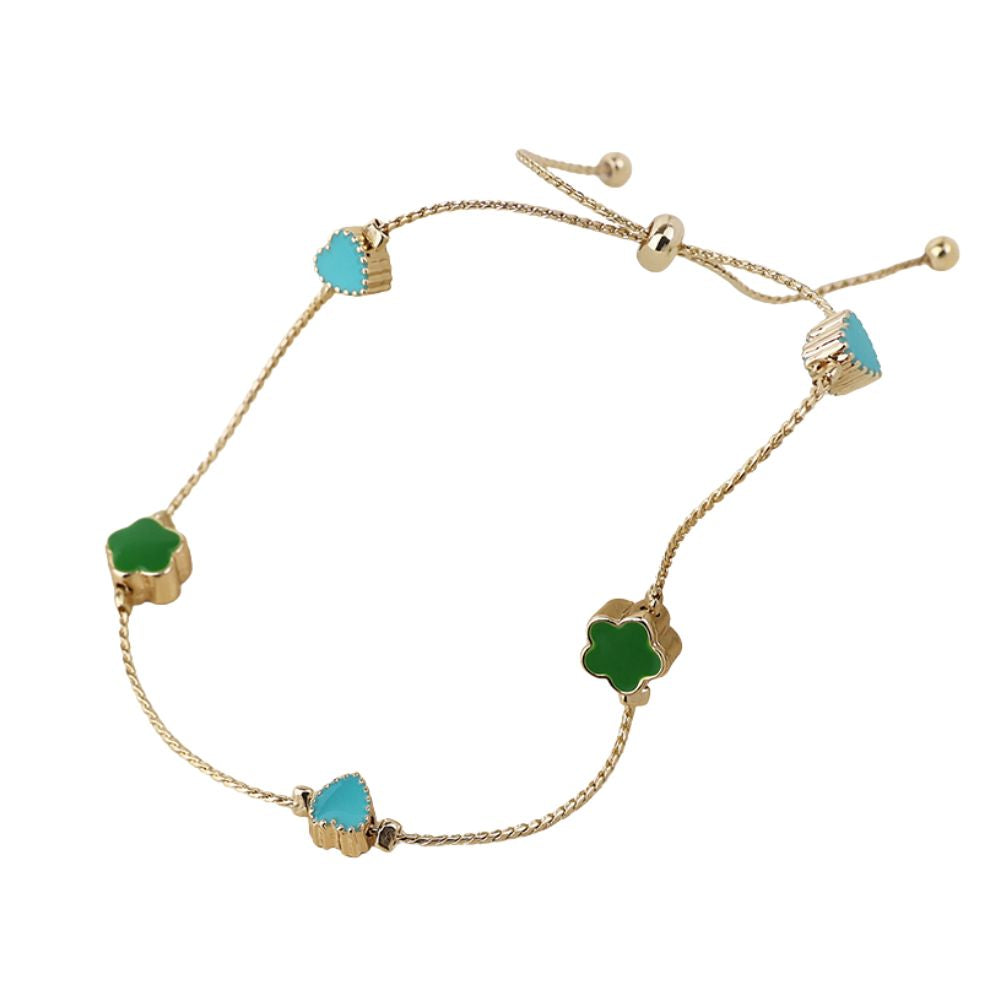 POM Flowers & Hearts Station Dainty Bracelet - Gold