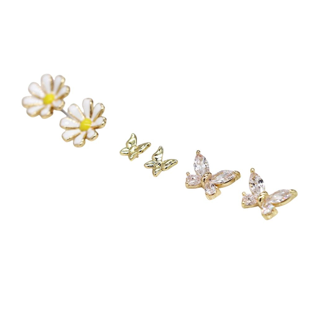 POM Golden Flower & Butterfly Stud Set
