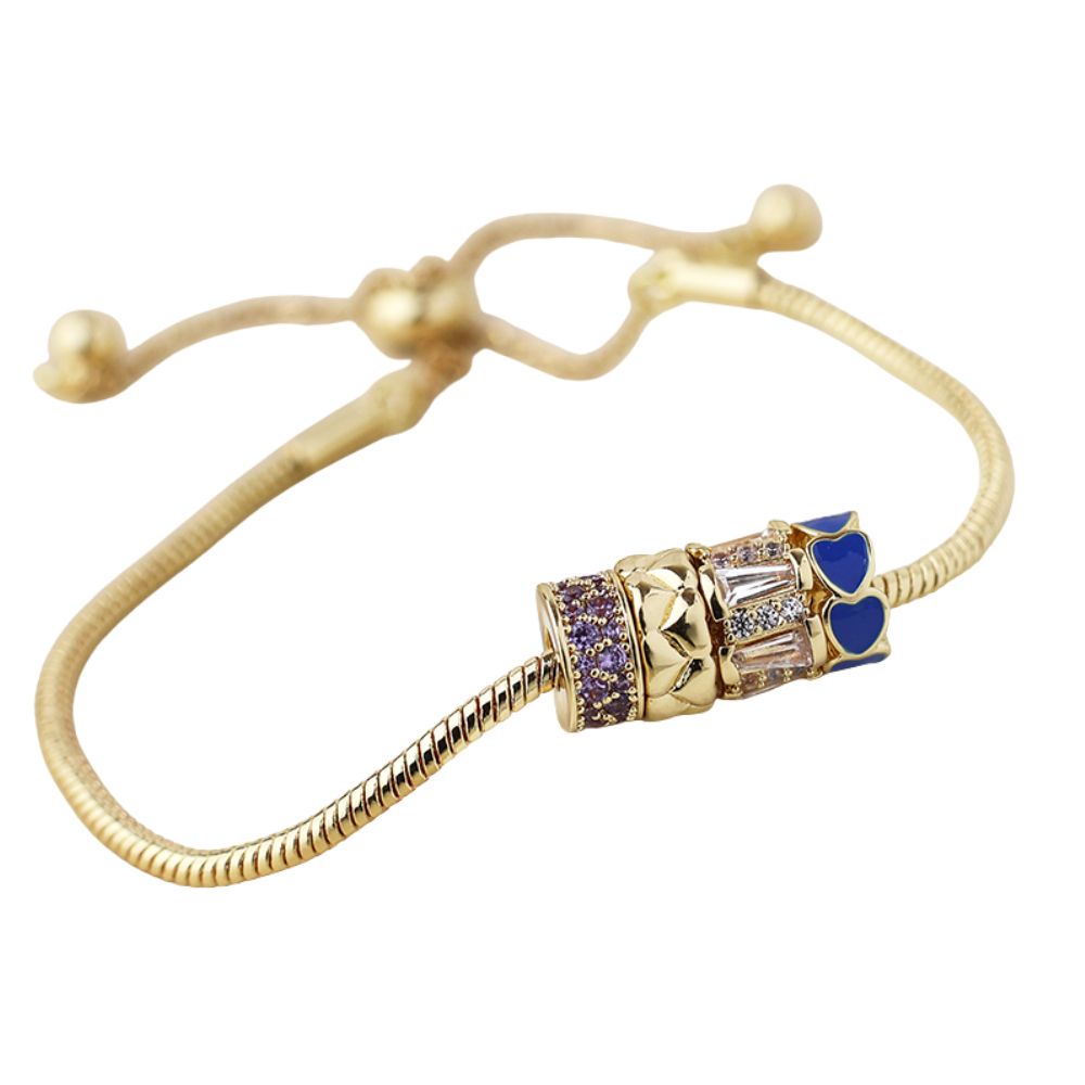 POM Mixed Crystal & Blue Rings Bracelet - Gold